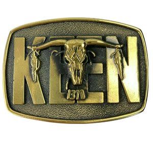 KEEN Country Radio 1370 AM Vintage Brass Belt Buckle San Jose Bull Skull 1980s